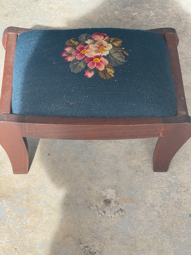 Vntg wooden footstool ottoman - footstool,