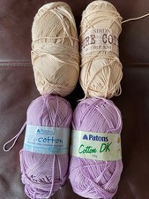 Cotton Dk Yarn Bundle 2 x Patons Cotton 2 x Sirdar Pure Cotton Beige/Lilac