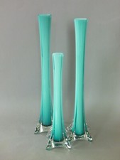 Retro Tall Square Glass Vase - Turquoise Blue Lily Vase Set 40.5cm max MCM 70's