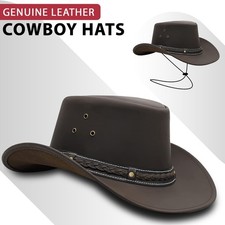 Real Leather Cowboy Hat Men Aussie Style Australian Western Bush Crazy Horse Hat