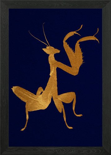 Golden praying mantis framed - golden,
