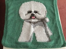 New hand crafted dog blanket in jade green chunky yarn ft a bichon frise