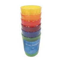 Kids translucent colour plastic cups bowls plates cutlery 6 pack set spot design