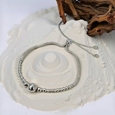 String of Beads Slider Bracelet, Silver Adjustable Bracelet, Beaded Women's Gift