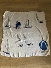 VINTAGE YACHT NAUTICAL 30” SQUARE SILK SCARF SWALLOW FOLK BOAT HAND ROLLED EDGE