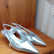 Marks & Spencer Womens Silver Synthetic Heeled Slingback Shoes - M&S RRP £45