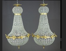 Pair Of French Empire Style Bag Chandelier Hanging Lights Gilt Bronze