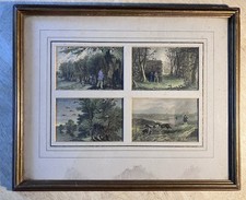 ROOK SHOOTING Antique c.1860 Original Victorian Era Engravings Hand Coloured