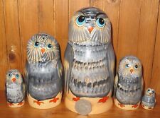 GREY OWL Matryoshka Russian nesting dolls 5 MATT Babushka signed SEMYONOVA GIFT