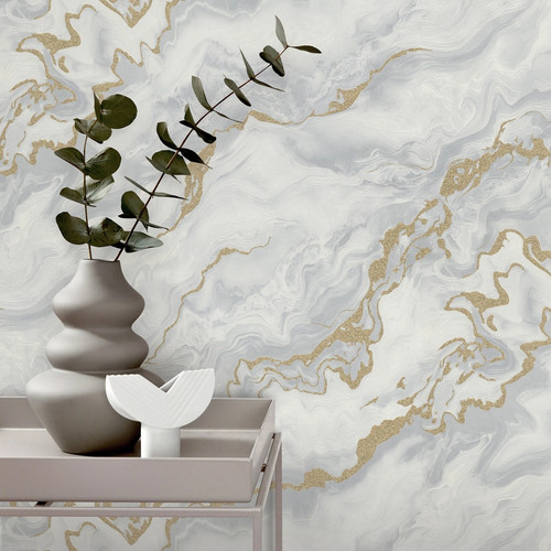 Grey marble effect wallpaper - grey,