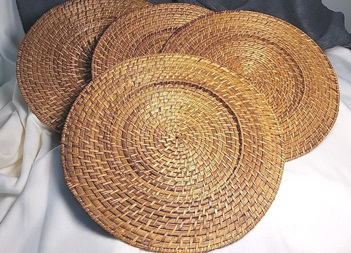 Vintage rattan chargers set - vintage,
