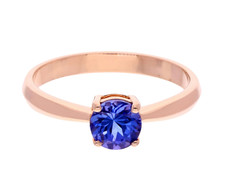 18k Rose Gold Natural Blue Tanzanite Ring Round Cut 0.85 Ct Anniversary Gift