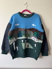Vintage Unusual Hand Knitted Wool Cricket Christmas? Novelty Jumper Unisex L