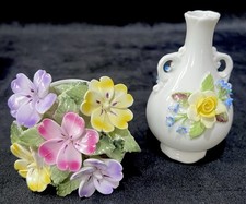 Colourful Bone China Vintage Flowers Crown Staffordshire “April” & Coalport Vase