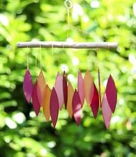 Small Glass Wind Chime Multicolours Leaves Garden Window Red Maroon Mobile 
