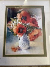 Adelene Fletcher vintage framed glazed print botanical poppies still life￼