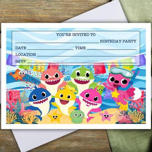 Baby shark party invitations - baby,