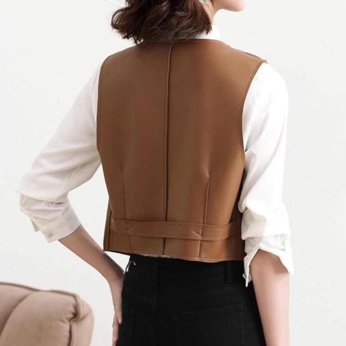 Women faux leather waistcoat - women,