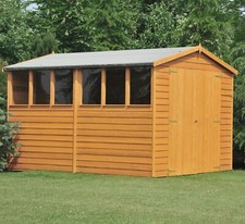 10x6 WOODEN GARDEN SHED APEX ROOF FELT WINDOW FLOOR DOUBLE DOOR STORAGE 10ft 6ft