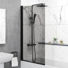 Square Bath Shower Screen 800mm - Black Glass 6mm Glass Thickness Bathroom
