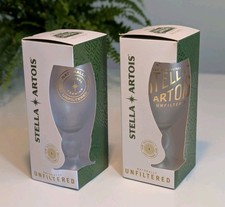 2x Stella Artois Unfiltered Frosted Half Pint Chalice Glasses. Boxed & Unused