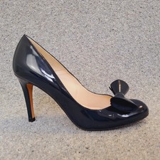 LK Bennett Court Shoes Navy Bow 38.5 UK 5.5 Patent Leather 3.5" Stiletto Heel