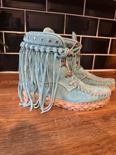 El Vaquero May Roseland Silverstone Marine Turquoise Fringe Ankle Boots