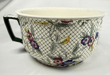 Minton Chamber Pot Pansies on a Green Geometric Pattern c1890s 9 inches diameter