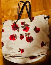 PRADA Rare Rose Pattern Nylon Shoulder Bag with Leather Handles, Vintage Style