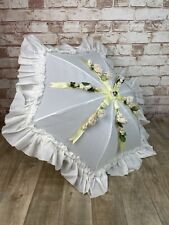 Vintage White Ruffled Parasol Frilly Pagoda Umbrella Frilly Prissy Sissy Brolly
