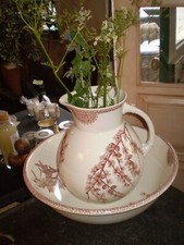 VINTAGE 1930's ENGLISH BATHROOM VANITY WASH SET, JUG & BOWL, EXCELLENT CONDITION