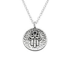 Small Hamsa 925 Sterling Silver Necklace Pendant Oxidized - Chain 45cm / 18"