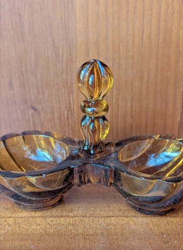 Vintage amber glass sweet dish - glass,