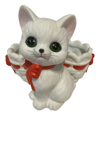 Lefton white kitten basket - lefton,