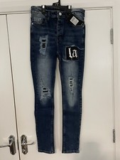 London Attitude Blue Skinny Ripped Jeans with LA logo W34 L32