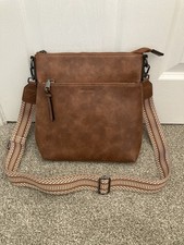 Roulens Crossbody Handbag Wide Guitar Strap Brown Medium Size Vgc