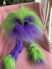 Vintage 90s/00s Purple & Green String Marionette Puppet Emu Bird Fluffy Monster