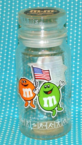 Vtg glass jar canister - m&ms,