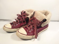 Burgundy Leather Unisex Converse High Top Fleece Trainers Size UK 6 READ DISC.