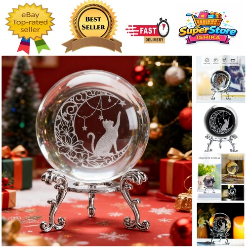 Glass cat paperweight with - glass,