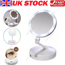 LED Folding Double Side Make up Mirror 10x Magnification Illuminated Cosmetic UK