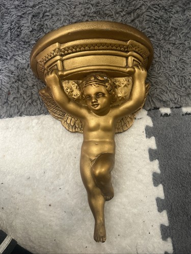 Vintage gilded plaster cherub - plaster,