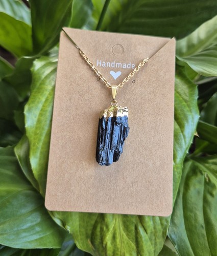 Raw black tourmaline - raw, pendant
