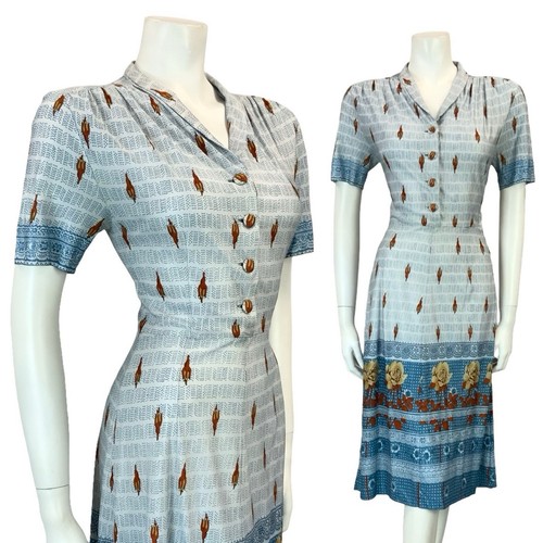 Vtg 60s 70s - blue, brown