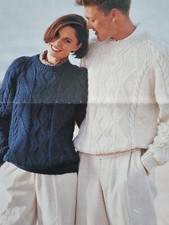 KNITTING PATTERN Ladies/Mens Aran Cable Round Neck Jumper/Sweater 32 - 44" (743)