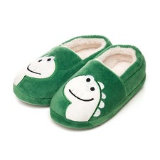 SlumberzzZ Kids Applique Dinosaur Green Fleece Full Shoe Slippers: 3 Sizes