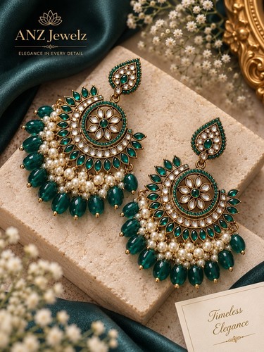 Dark green kundan style bridal - kundan,