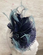 Jacques Vert Navy Turquoise Fascinator Hat Wedding Headband Races Occasion MOB