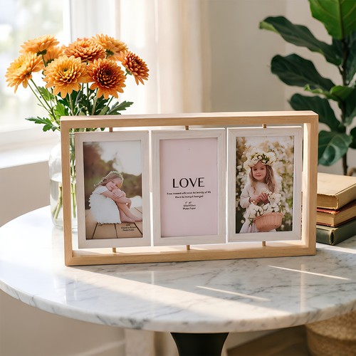 Double trifold wood photo - wood,