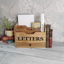 Solid Wood Letter Rack / Desk Tidy/ Desk Organiser With Drawer 
